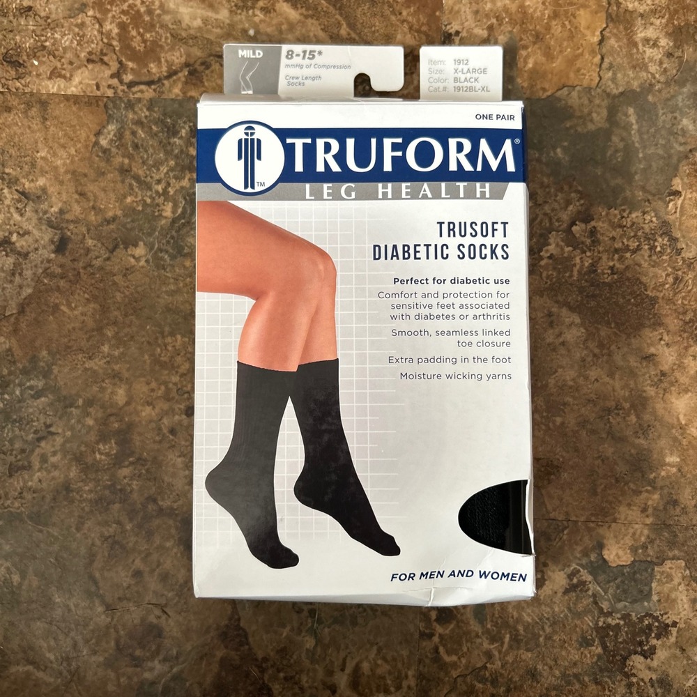 Truform Leg Health Trusoft Diabetic Crew Socks Mild Mens Womens Size XL Black